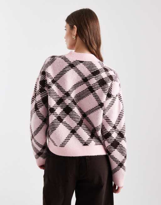 Miss Selfridge - Cardigan rosa chiaro a quadri oversize, 4 di 4