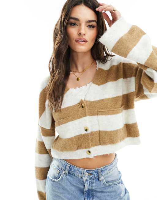 Miss Selfridge - Cardigan squadrato a righe con tasche