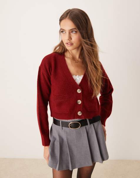 Miss Selfridge - Cardigan squadrato bordeaux con cuciture a vista - view 1