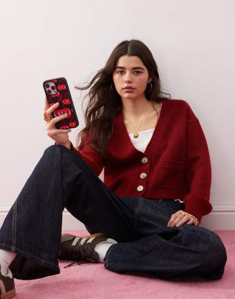 Miss Selfridge - Cardigan squadrato bordeaux con cuciture a vista - view 1