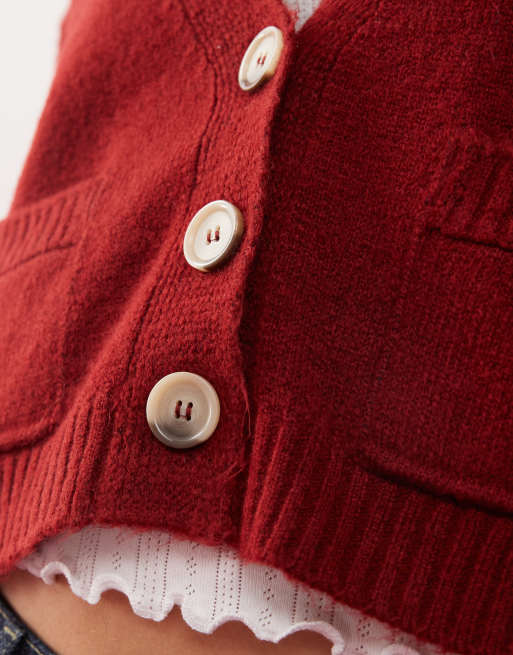 Miss Selfridge - Cardigan squadrato bordeaux con cuciture a vista, 3 di 4