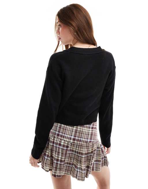 Miss Selfridge - Cardigan squadrato nero con cuciture a vista, 4 di 4
