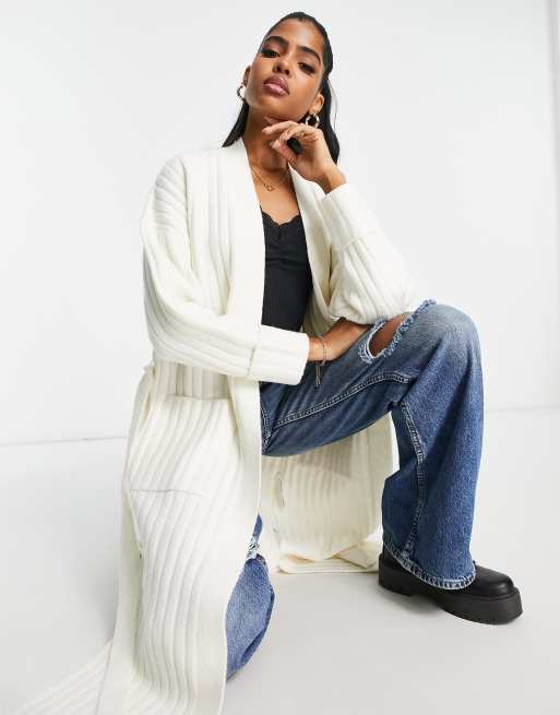 Miss Selfridge - Cardigan taglio lungo color avorio con cintura