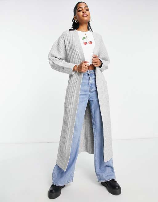 Miss Selfridge - Cardigan taglio lungo grigio chiaro con cintura