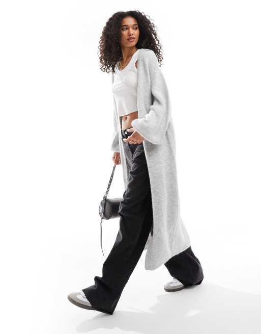 Miss Selfridge - Cardigan taglio lungo grigio chiaro mélange