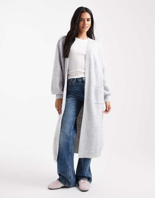 Miss Selfridge - Cardigan taglio lungo grigio chiaro mélange