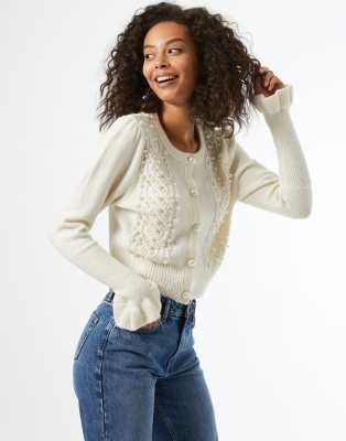 Miss selfridge cropped outlet cardigan in cream