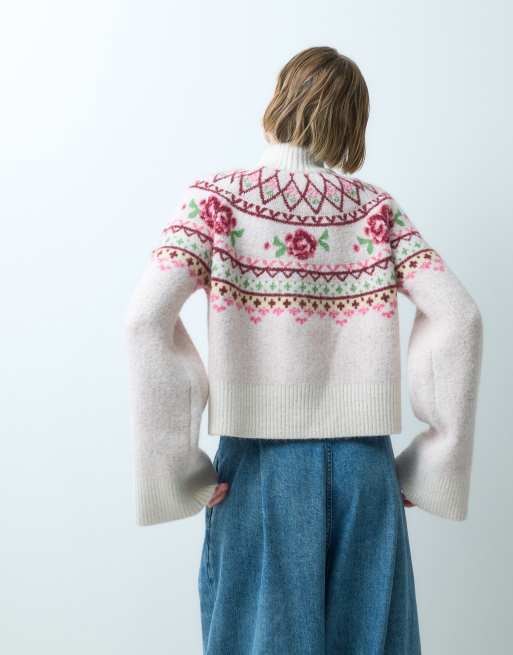 Miss Selfridge cardigan zippé à col cheminée à motif Fair Isle, 3 de 5