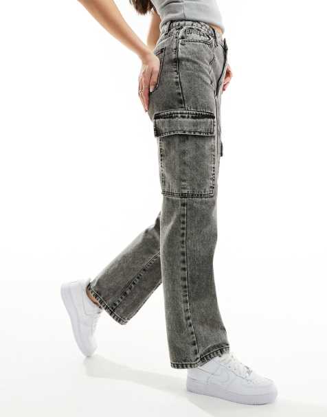 Miss Selfridge – Cargo-Jeans in verwaschenem Schwarz mit geradem Schnitt - view 1