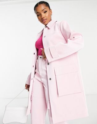 Miss Selfridge cargo pocket detail vinyl faux leather coat in pink co-ord - ASOS Price Checker