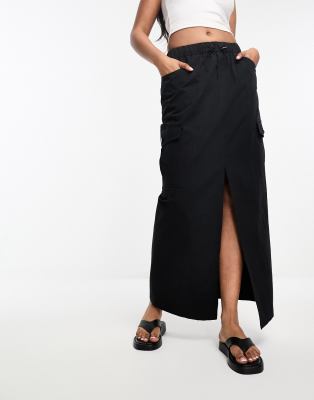 Miss Selfridge Cargo Pocket Maxi Skirt In Black