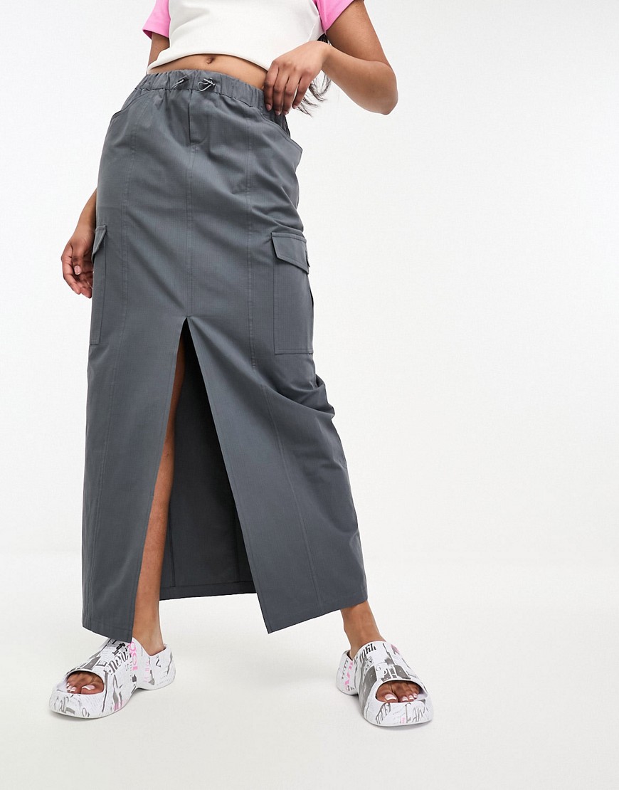 Miss Selfridge Cargo Pocket Maxi Skirt In Charcoal-gray