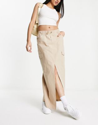 Miss Selfridge cargo pocket maxi skirt in tan