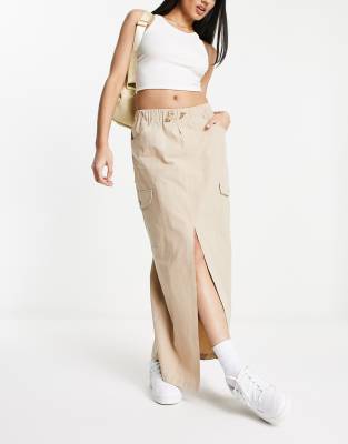 Miss Selfridge Cargo Pocket Maxi Skirt In Tan-brown In Brown