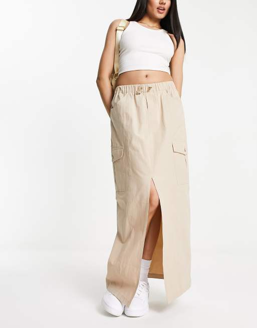 Miss Selfridge cargo pocket maxi skirt in tan ASOS