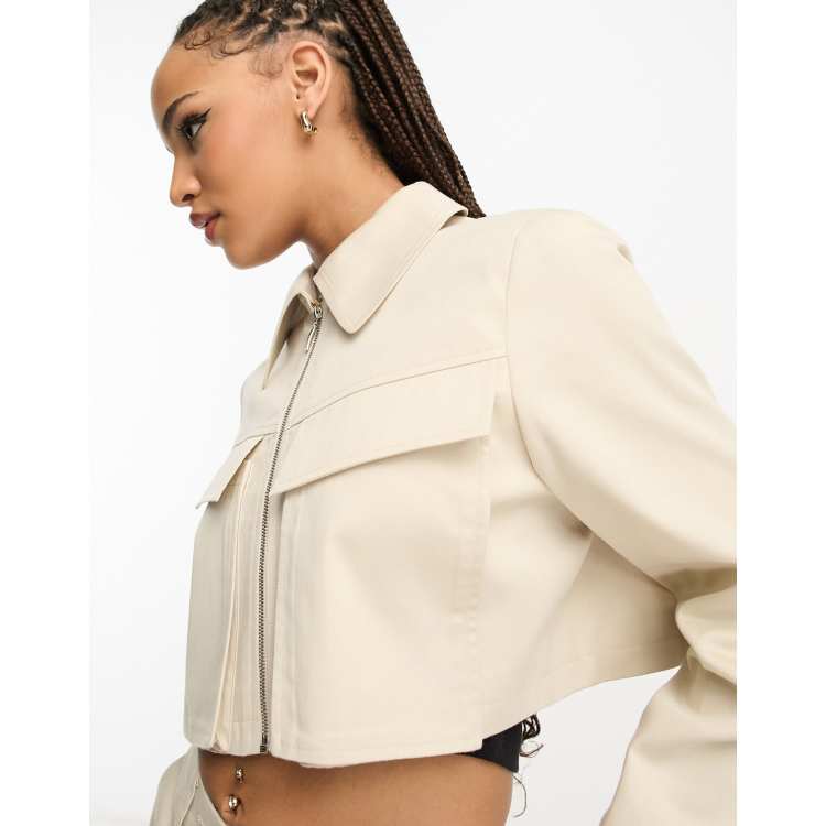 boohoo Faux Leather Utility Jacket - Beige - Size 4