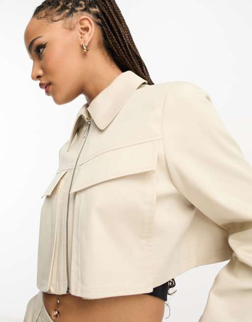 Miss Selfridge cargo pocket utility crop jacket in ecru - part of a set 
