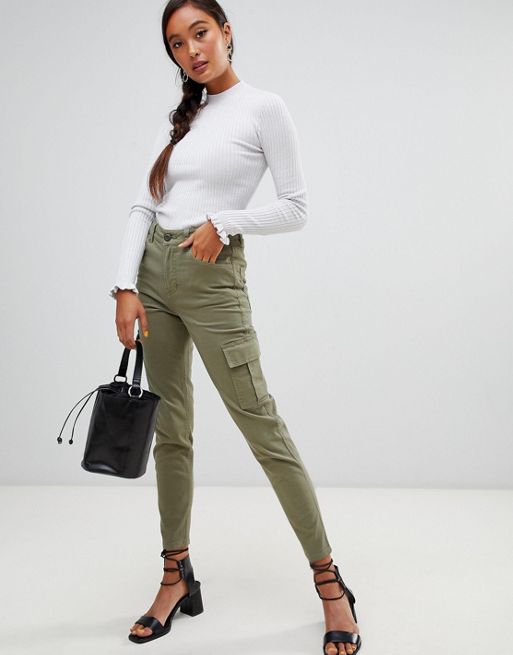 Miss Selfridge cargo trousers with utility pockets in khaki