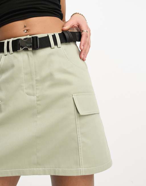 Khaki Cargo Pocket Detail Micro Mini Skirt