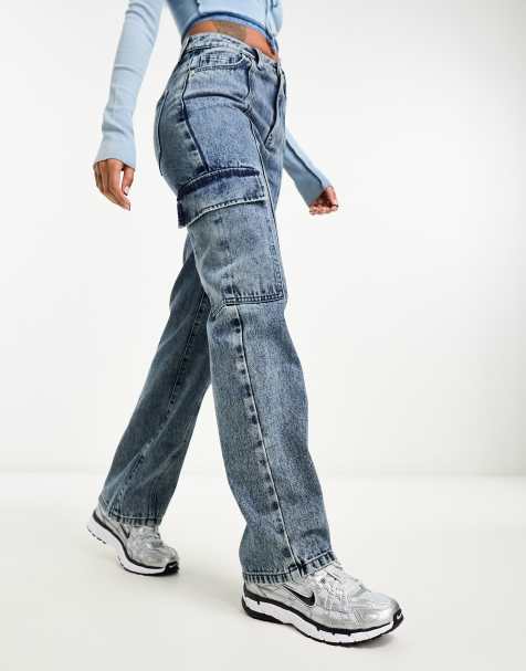 Miss Selfridge - Cargojeans med lige ben i blå vask - view 1
