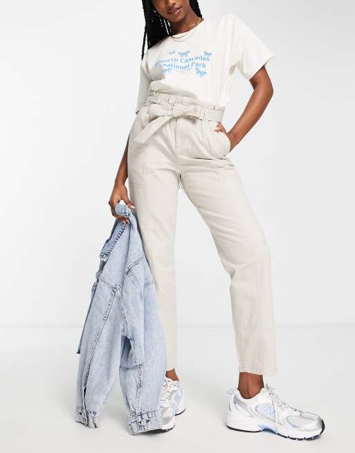 Miss Selfridge Casual Broek Met Gestrikte Taille In Stone Asos