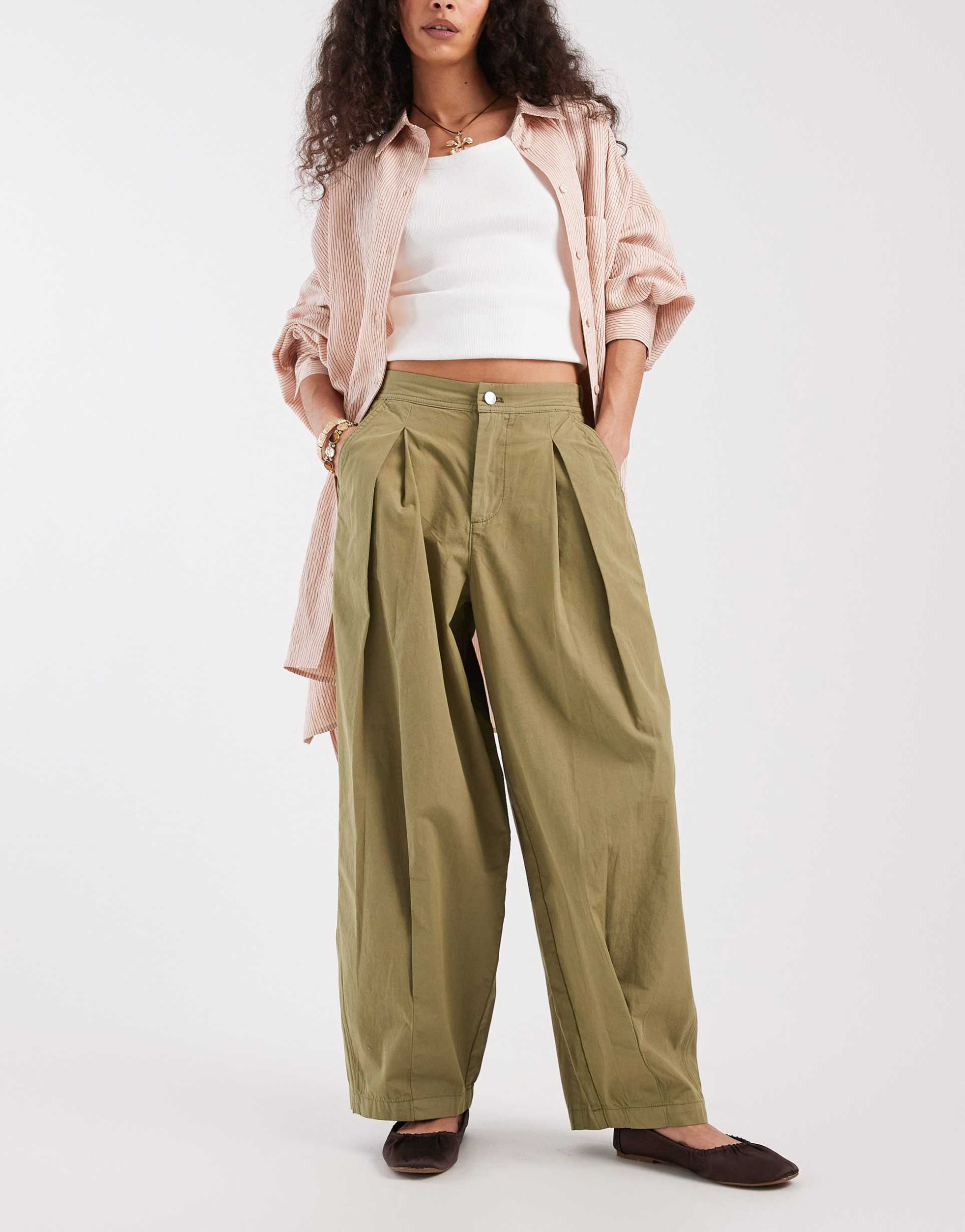 miss selfridge casual utility pants in khaki