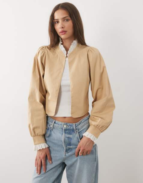 Miss Selfridge - chaqueta beige con contraste victoriano, broderie y volante - view 1
