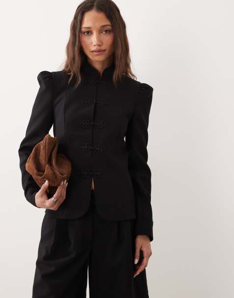 Miss Selfridge - Chaqueta de sastre negra con mangas abullonadas - view 1