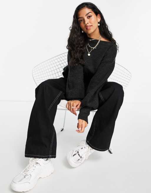 Miss Selfridge charcoal asymmetric bardot jumper