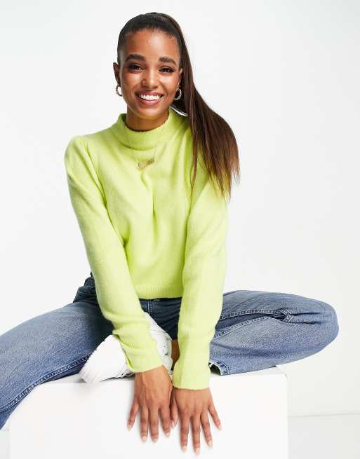 Miss Selfridge Chartreuse Puff Sleeve Jumper LGREEN