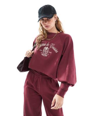 Miss Selfridge - Chateau de Cerisier - Sweatshirt in Burgunderrot, Kombiteil