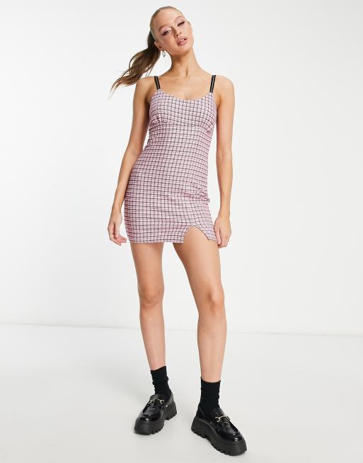 Miss Selfridge check cami dress with chain straps in pink