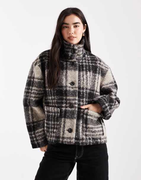 Miss Selfridge check cropped jacket in mono - view 1