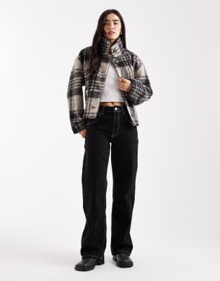 Miss Selfridge Check Cropped Jacket In Multi