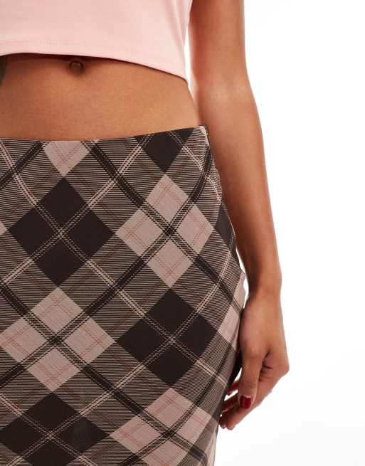 Miss Selfridge check maxi skirt in pink check ASOS