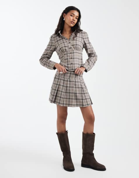 Miss Selfridge check pleated mini skirt co-ord - view 1