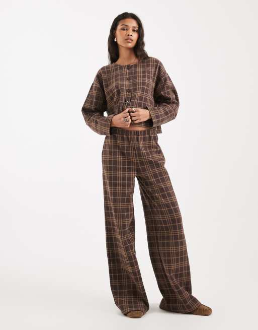 Miss Selfridge check soft rib wide leg trouser, 2 of 5