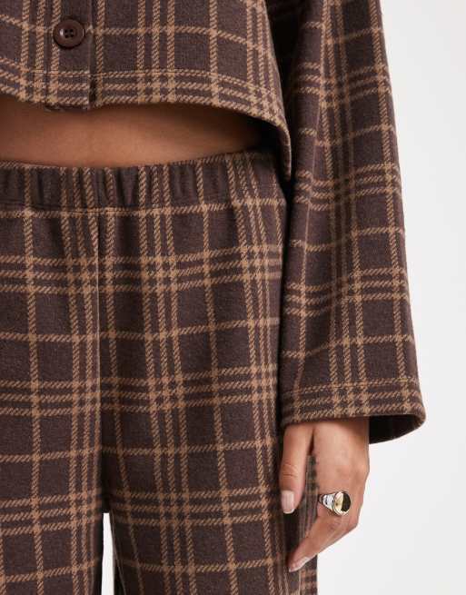 Miss Selfridge check soft rib wide leg trouser, 3 of 5