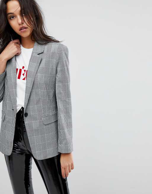 Miss Selfridge Checked Shoulder Pad Tailored Blazer ASOS