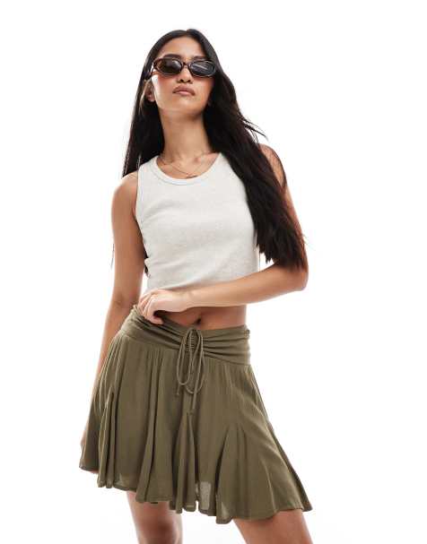 Miss Selfridge cheesecloth flippy shorts in khaki green - view 1