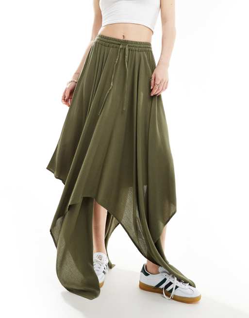 Khaki high low skirt hotsell