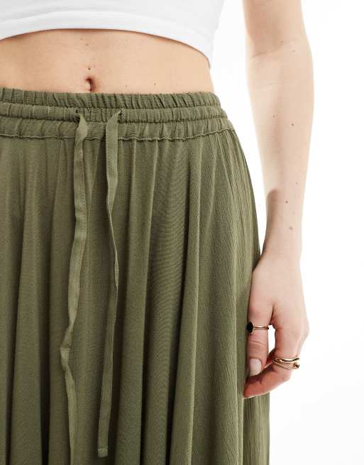 Miss Selfridge cheesecloth hanky hem maxi skirt in khaki, 3 of 5