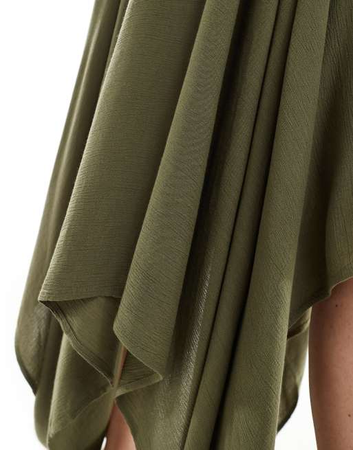 Miss Selfridge cheesecloth hanky hem maxi skirt in khaki, 4 of 5