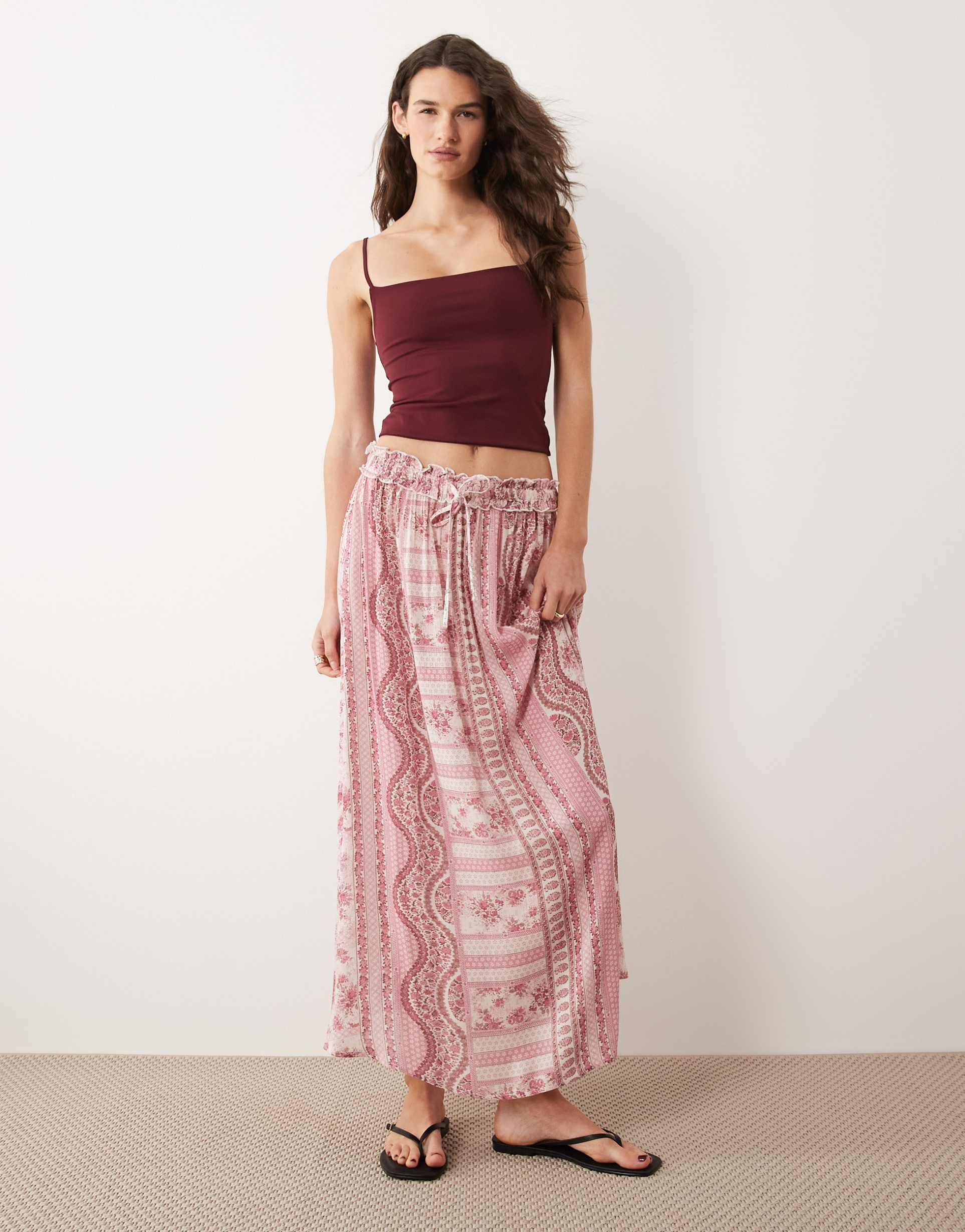 miss selfridge cheesecloth maxi circle skirt in tile print