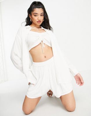 Miss Selfridge cheesecloth oversized shirt co-ord in ivory