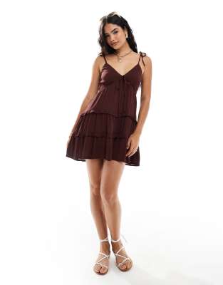 cheesecloth tiered mini sundress in chocolate-Brown