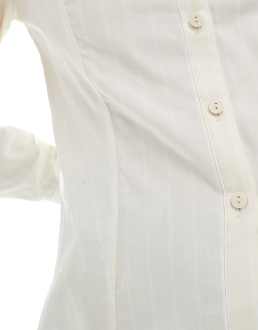 Miss Selfridge - Chemise ajustée en popeline à fines rayures - Jaune beurre, 3 de 4