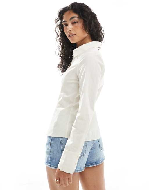 Miss Selfridge - Chemise ajustée en popeline à fines rayures - Jaune beurre, 4 de 4