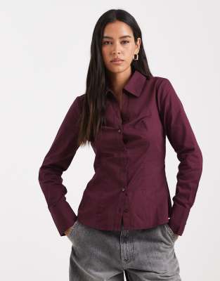 Chemise ajustée en popeline - Figue-Blanc 42