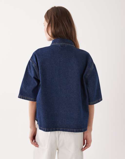Miss Selfridge - Chemise coupe carrée en jean - Indigo délavé, 2 de 4
